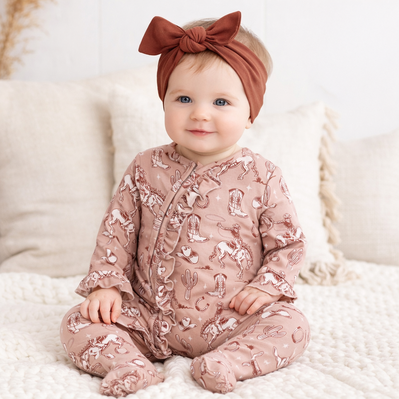 Wild Wrangler/Pink Bamboo Ruffle Zipper Romper