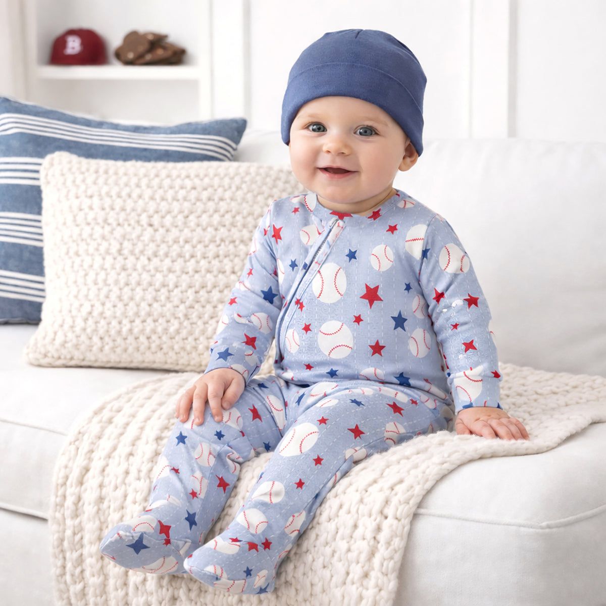 Grand Slam Baseball Bamboo Zipper Romper for Baby