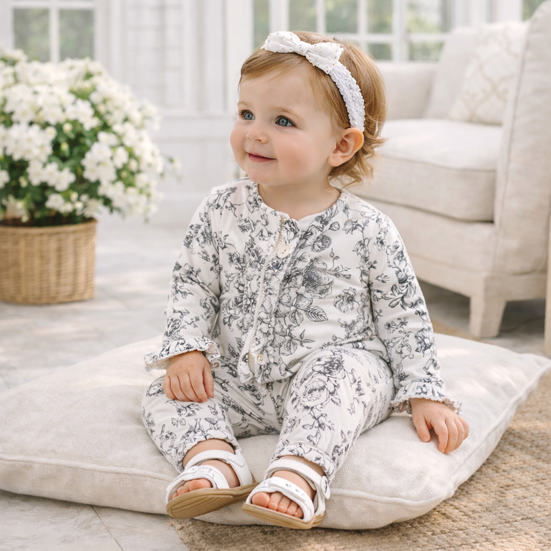 Baby Girls' Floral Toile Zipper Romper – Bamboo Blend