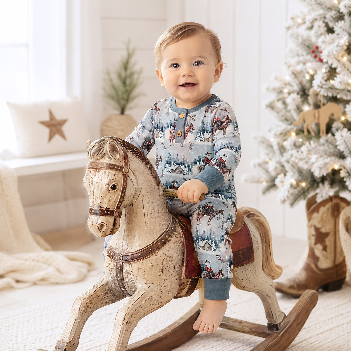 Cowboy Christmas Henley Romper - Bamboo Babywear