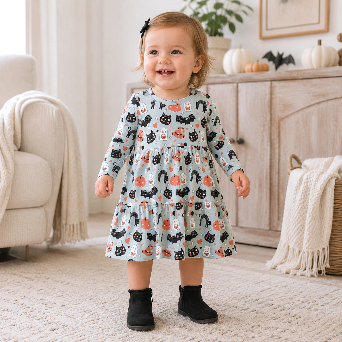 Halloween 🎃 Tiered Dress for Girls – Bamboo Blend Comfort