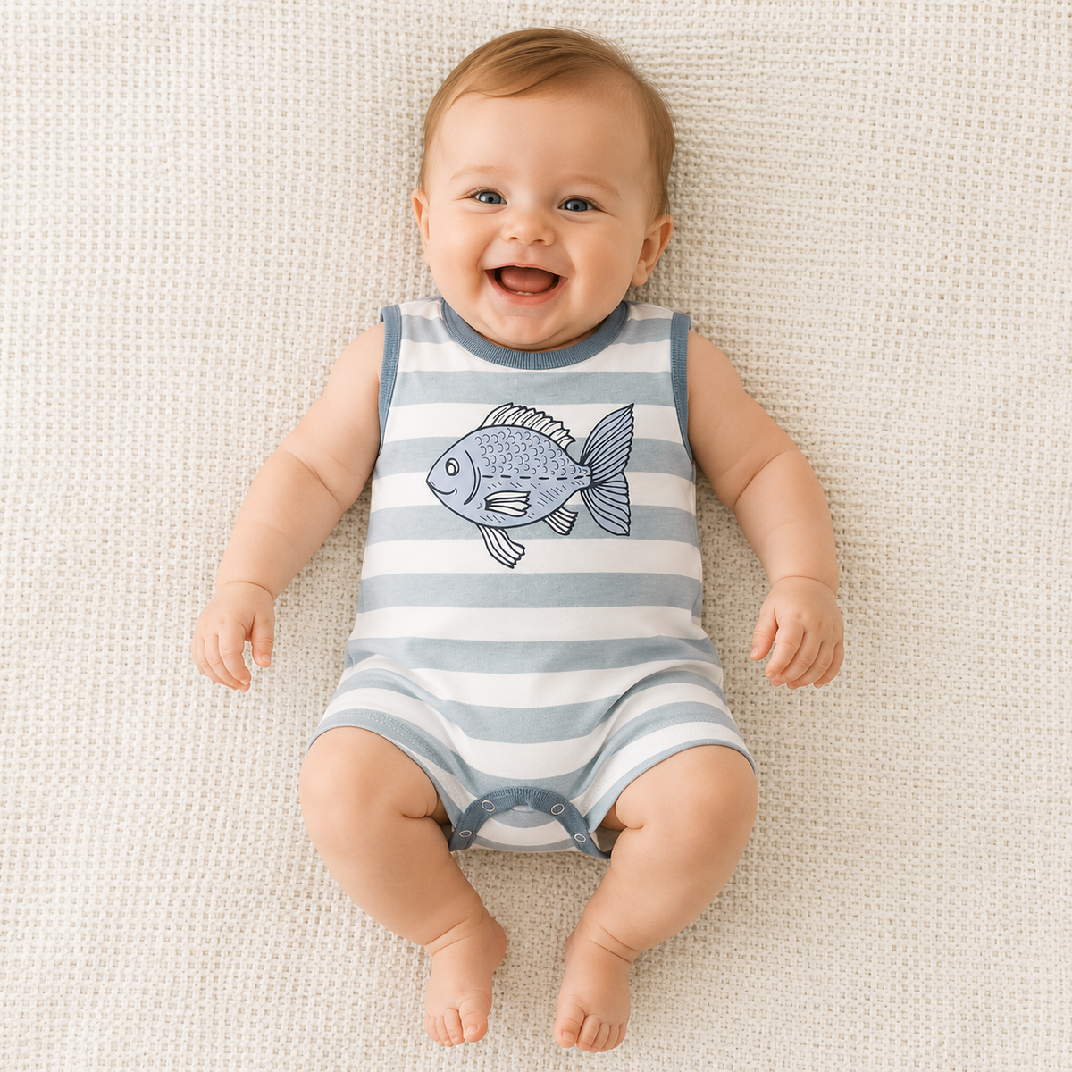 Going Fishing Cotton Baby Romper  3-6M
