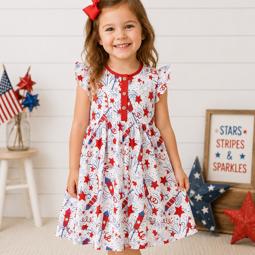 Patriotic Fireworks Bamboo Twirl Dress - 6Y