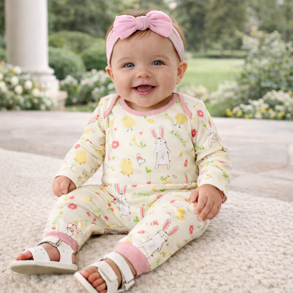 Yellow Bunny Peeps Cotton Easter Romper 9-12M