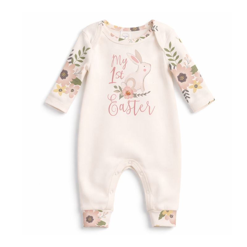 Baby Girl My First Easter Romper | Floral Cotton Rib One-Piece Bodysuit