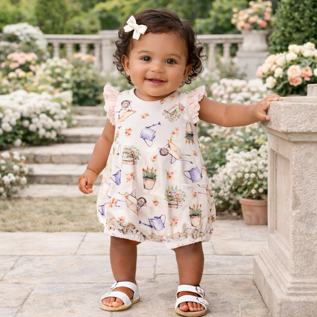 Petal Patch Baby Girl Romper – Bamboo One-Piece with Eyelet