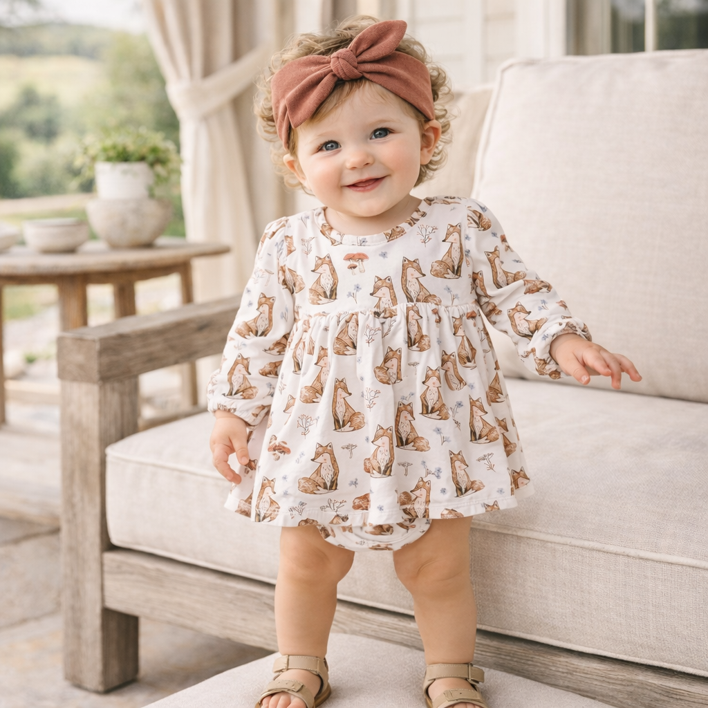 Harvest Fox Skirted Bodysuit – Soft Bamboo Fall Favorite