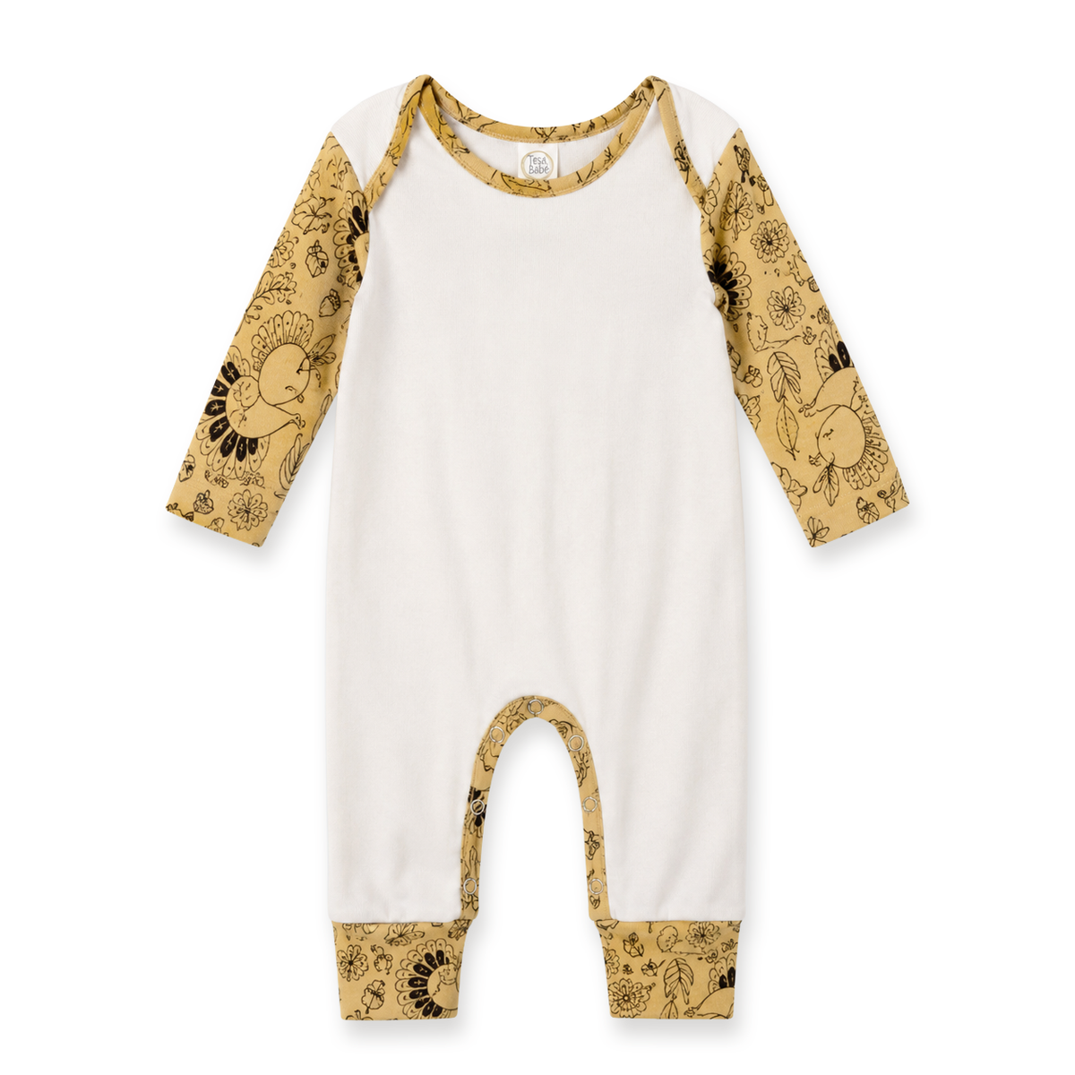 Baby Cotton Rib Romper | Printed Sleeves