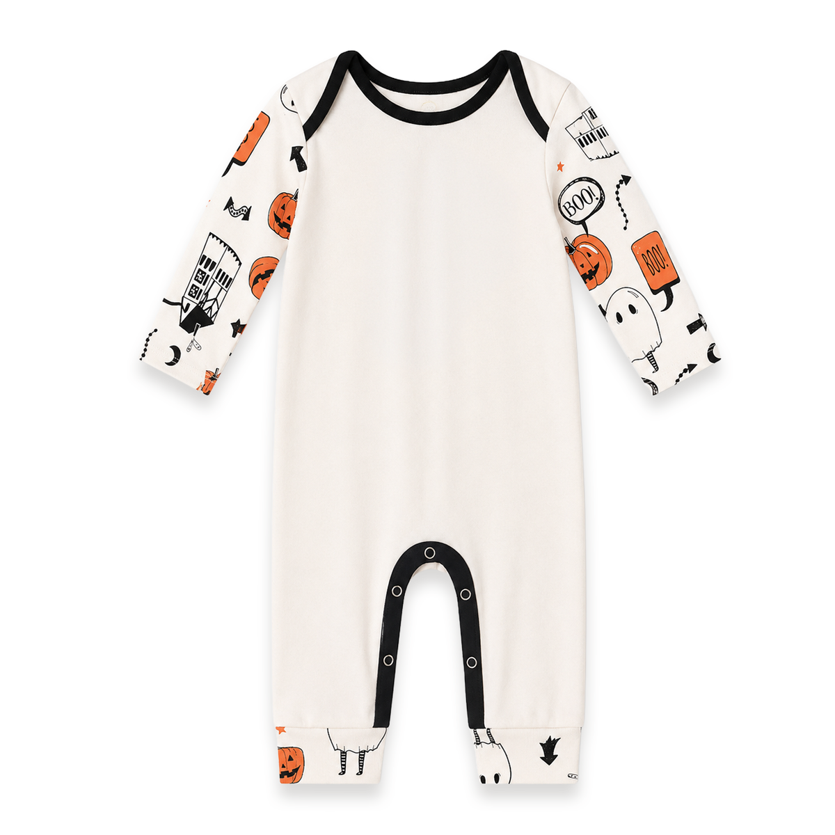 Baby Cotton Rib Romper | Printed Sleeves