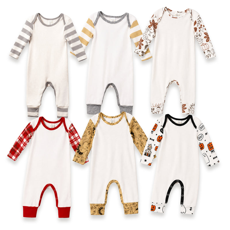 Baby Cotton Rib Romper | Printed Sleeves