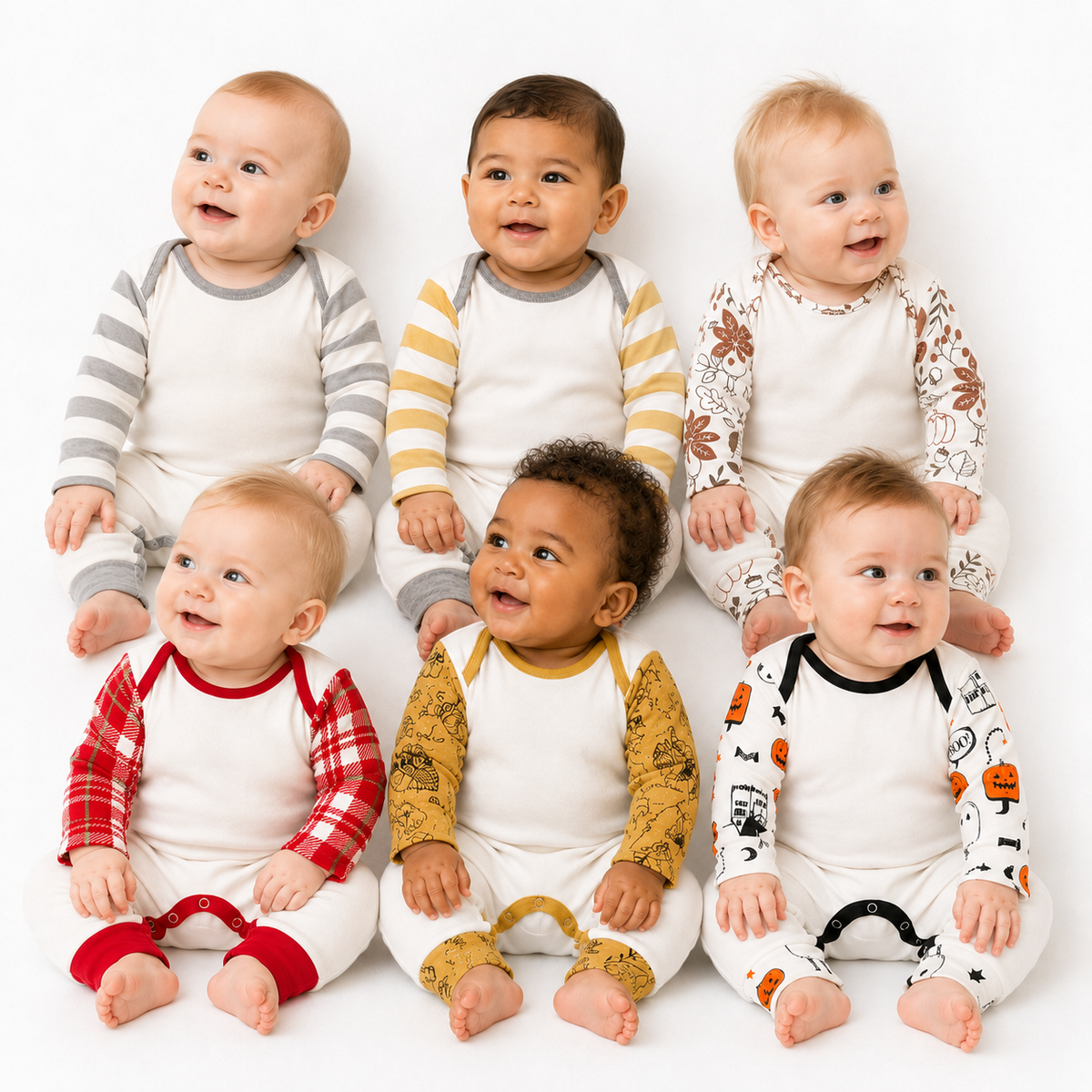 Baby Cotton Rib Romper | Printed Sleeves