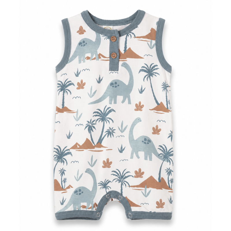 Dino Isle Sleeveless Henley Shorty Romper 3-6M