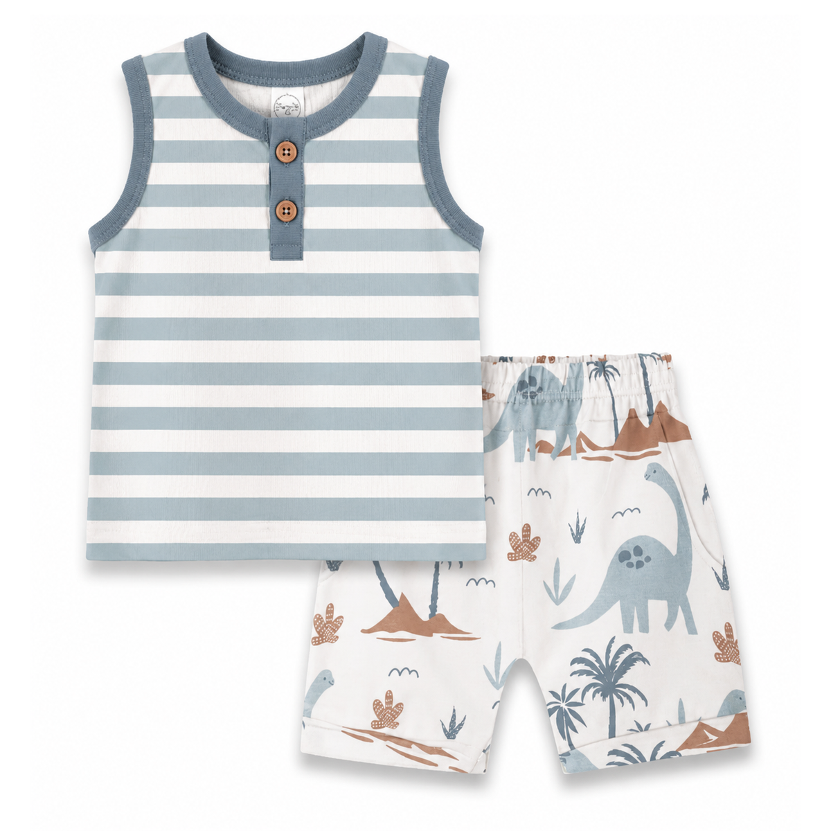 Dino Isle Sleeveless Henley Tee & Shorts 9-12M