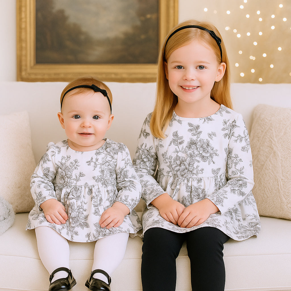 Girls' Bamboo Toile Tunic Set – Floral Top & Leggings
