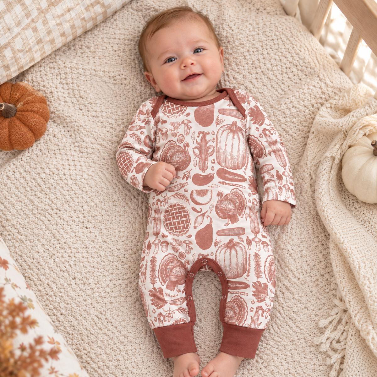 Thanksgiving Harvest Cotton Romper 3-6M