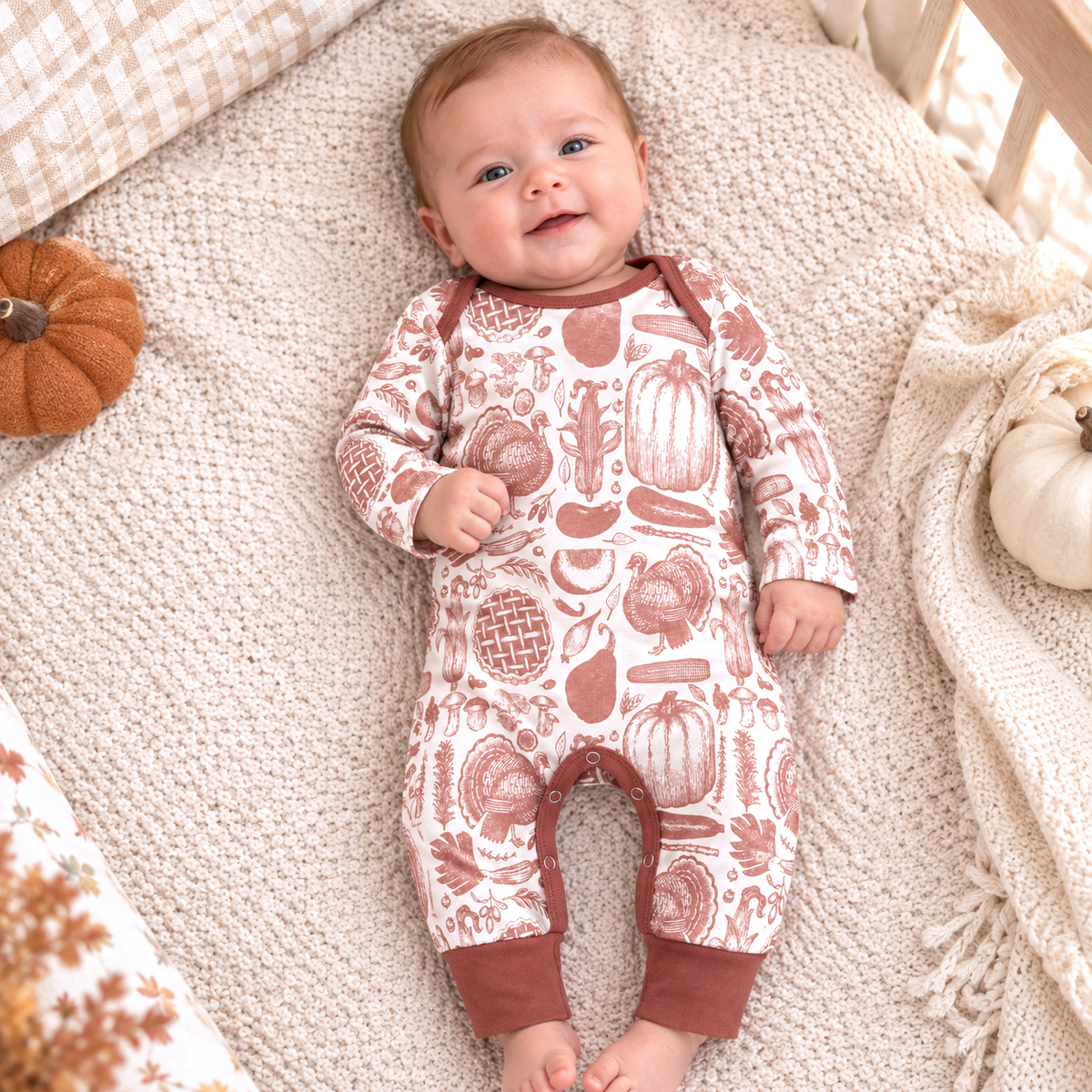 Thanksgiving Harvest Cotton Romper 3-6M
