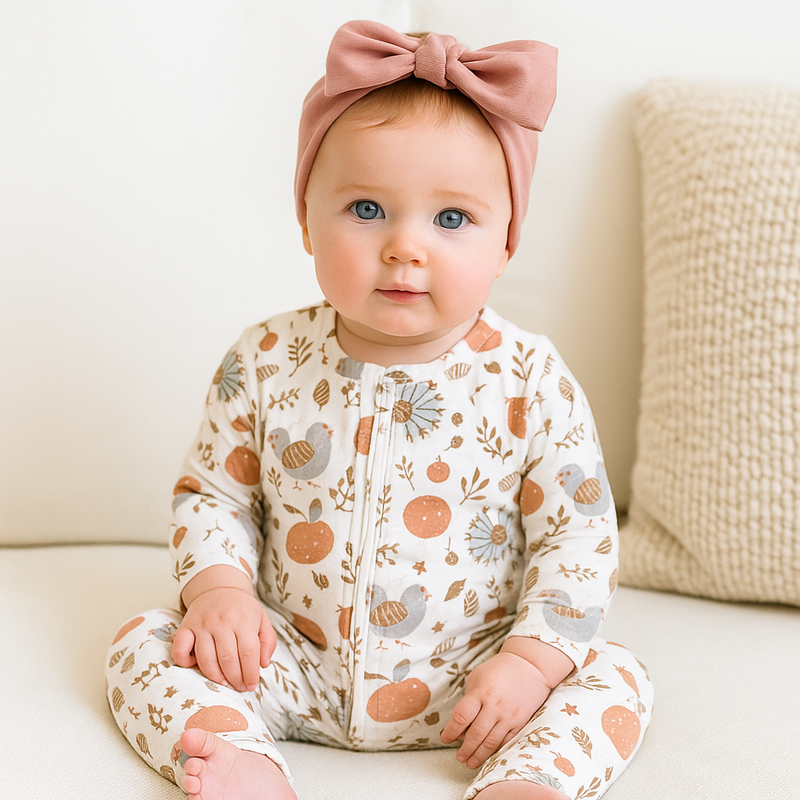 Baby Thanksgiving Bamboo Zipper Romper & Headband Gift Set