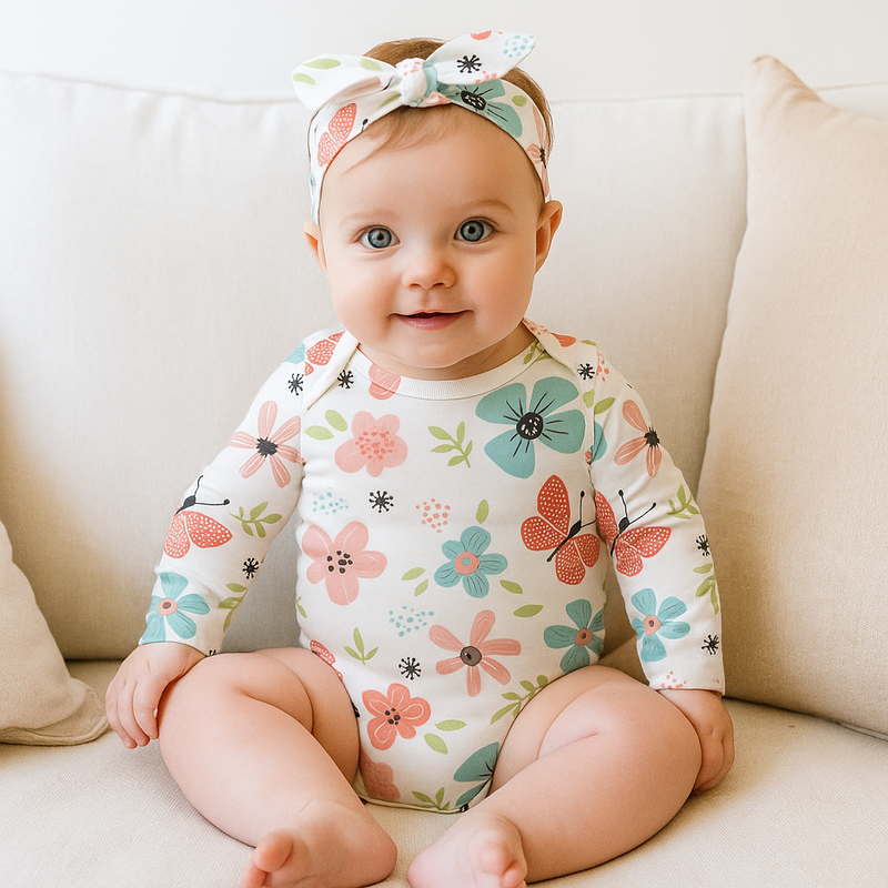 Baby Girl Bamboo Bodysuit & Headband Set