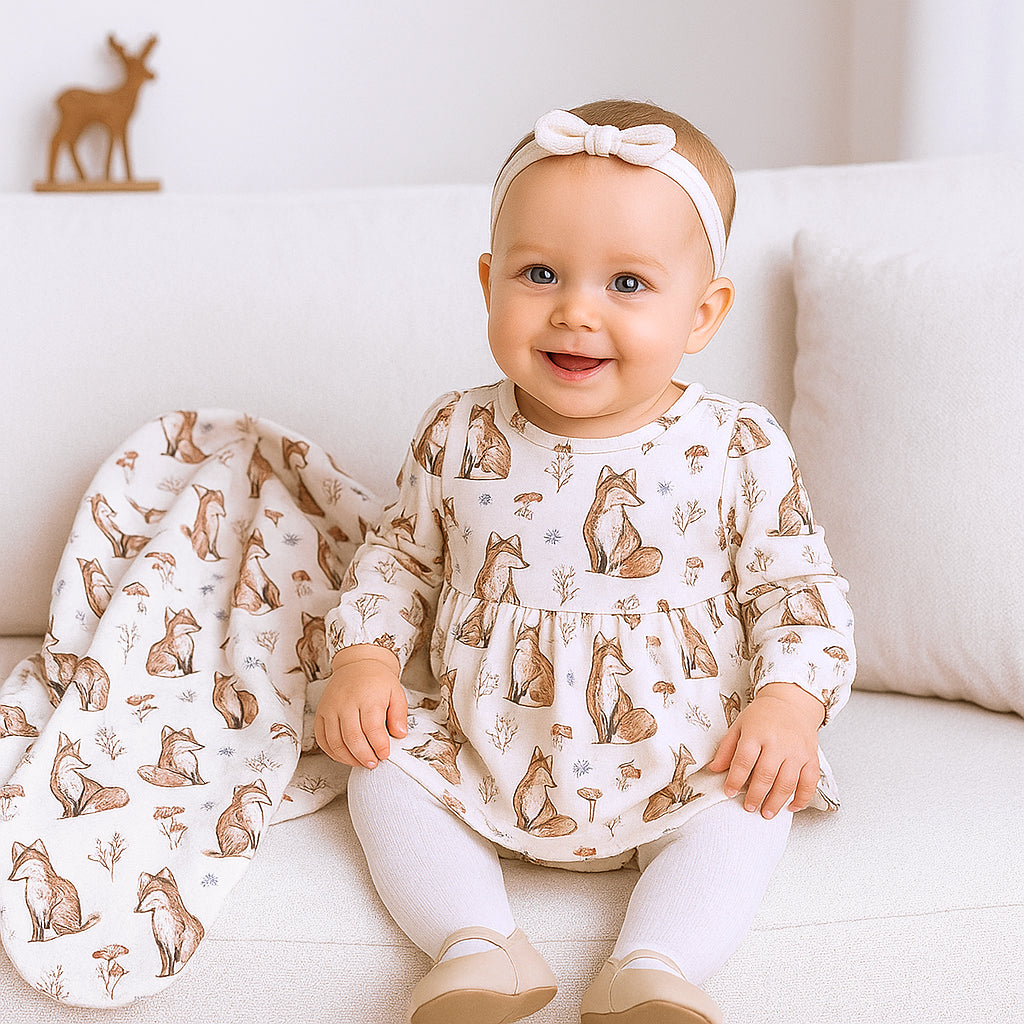 Bamboo Woodland Harvest Fox Baby Skirted Bodysuit