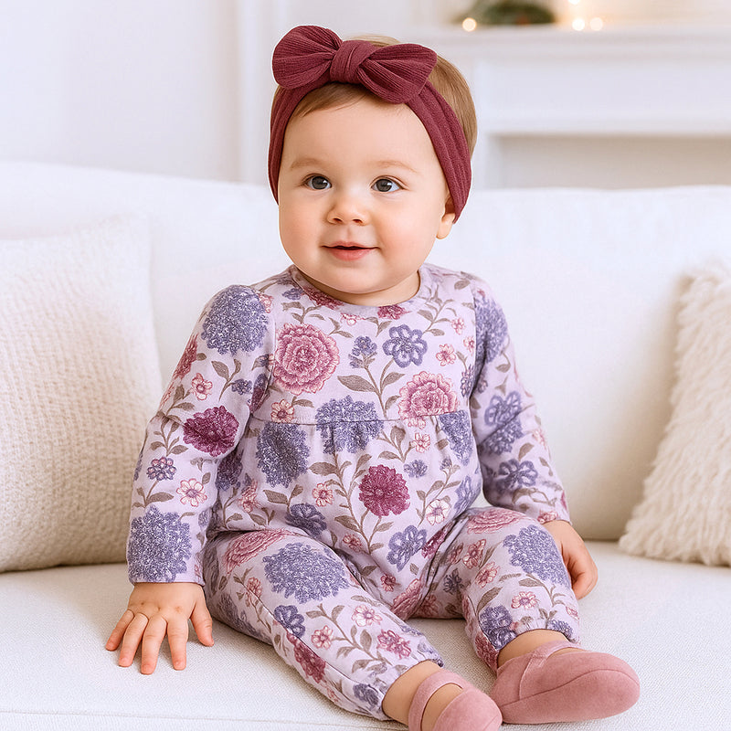 Floral Empire Baby Girl Romper – Bamboo Vintage Bloom Ruffle