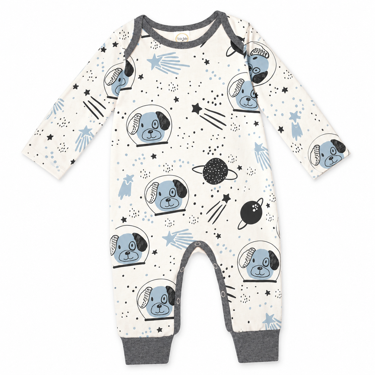 Boy's Space Dogs Short or Long Sleeve Cotton Romper - Newborn