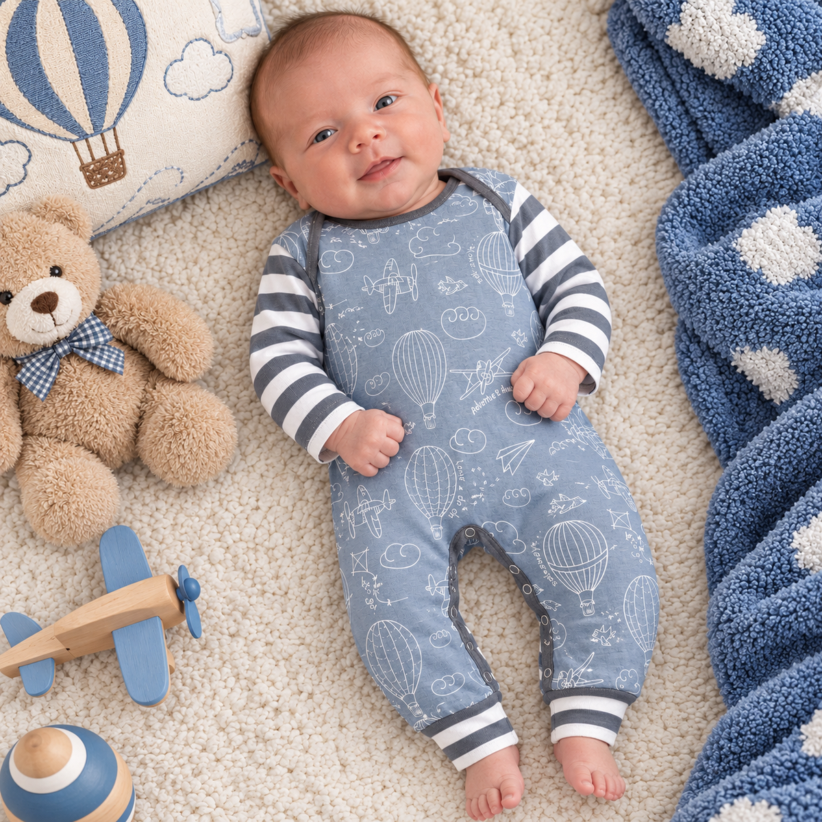 Baby Boy - Up Up and Away Cotton Romper