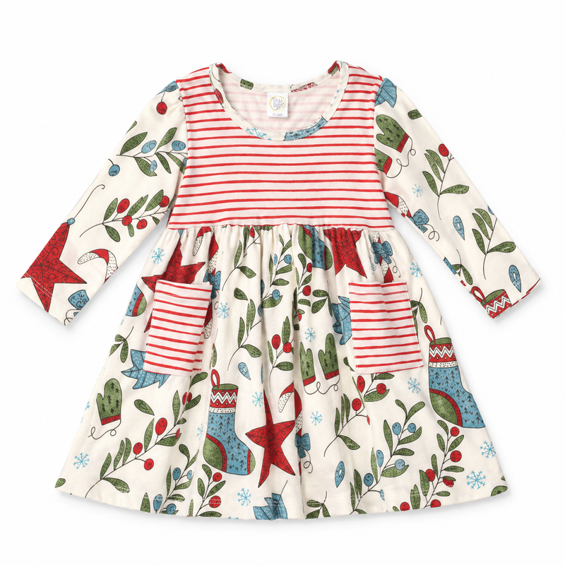 Christmas Stars & Candy Cane Stripes Cotton Dress
