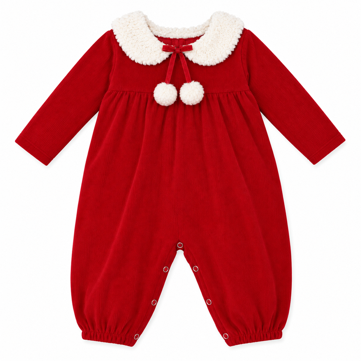 Baby Girl Red Christmas Romper With Faux Fur Collar 3-6m