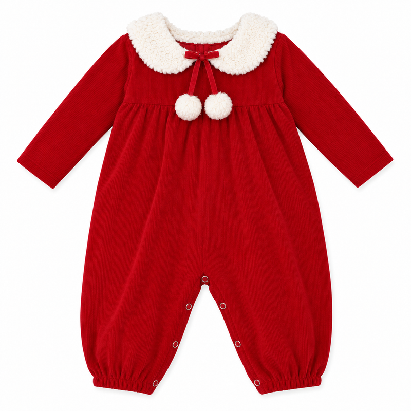 Baby Girl Red Christmas Romper With Faux Fur Collar 3-6m