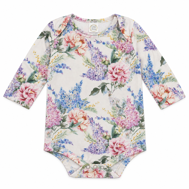 Dream Blossom Bamboo Baby Long Sleeve Bodysuit-Watercolor Floral