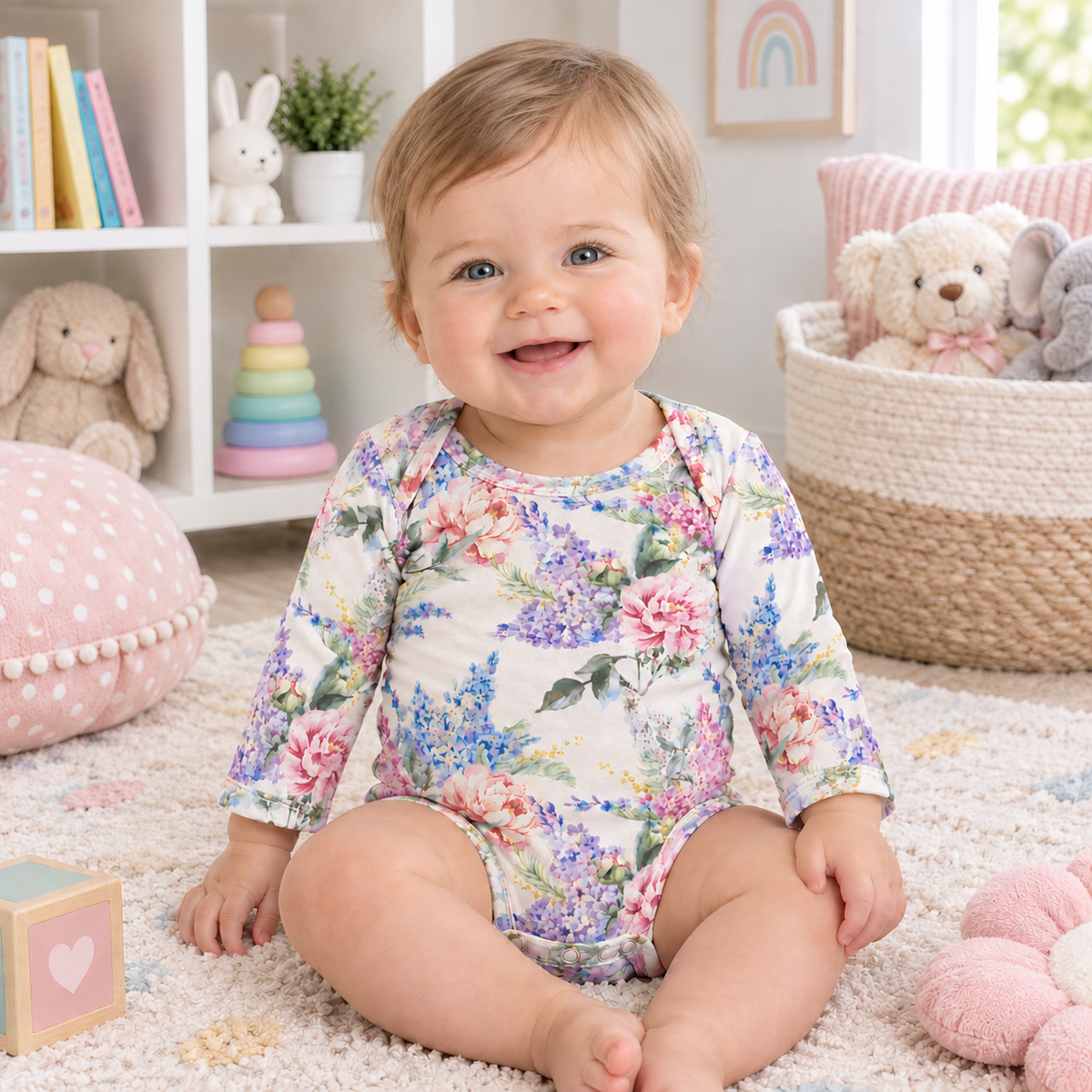 Dream Blossom Bamboo Baby Long Sleeve Bodysuit-Watercolor Floral