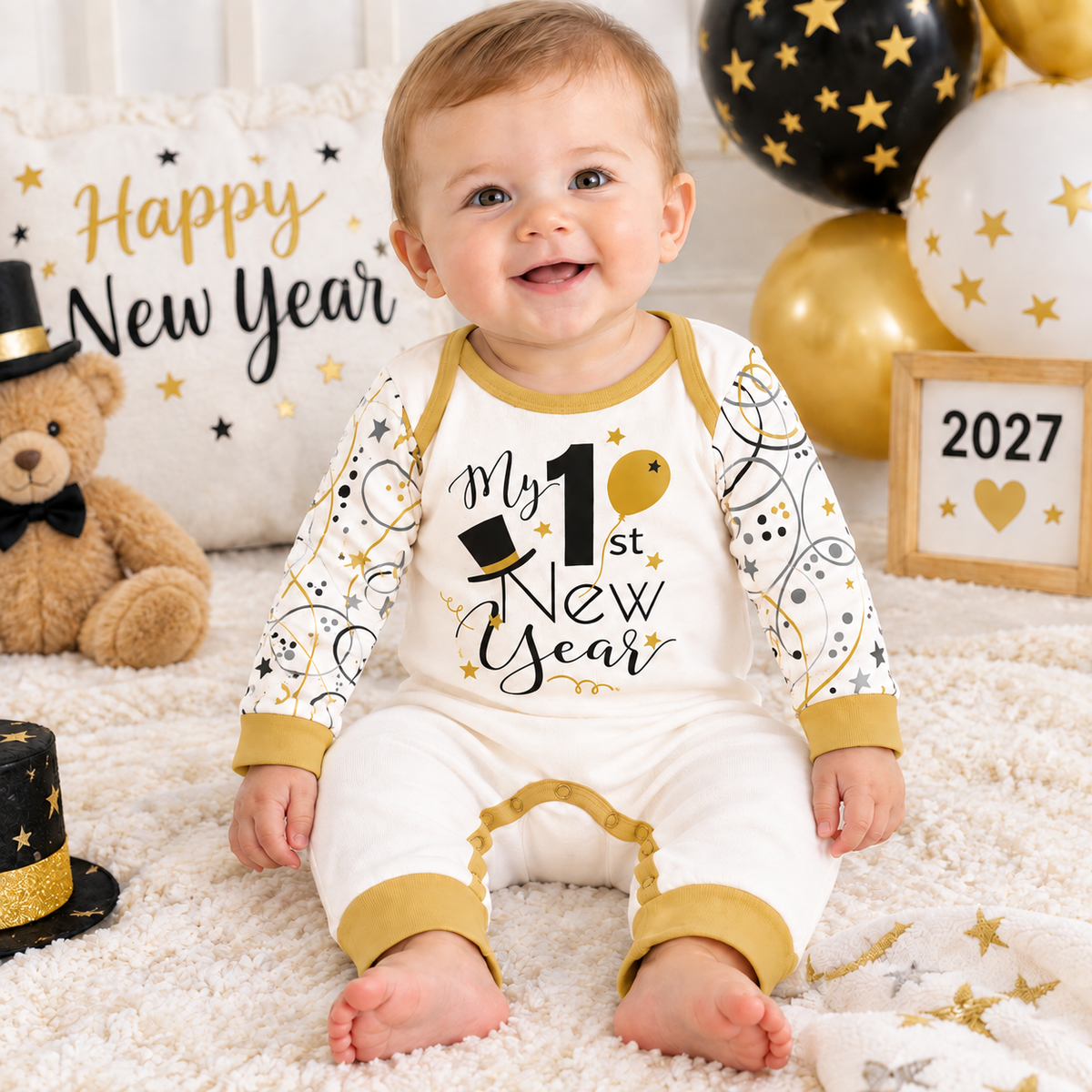 Baby's "My 1st New Year" Bamboo Romper 0-3M