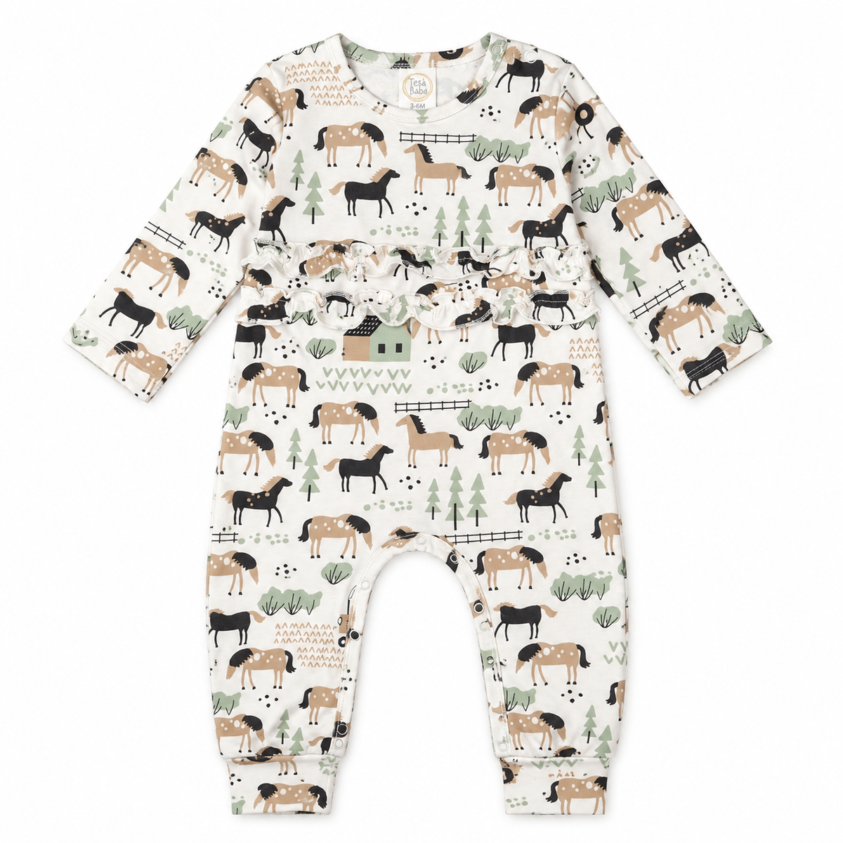Horses on the Farm Girl's Romper - Bamboo