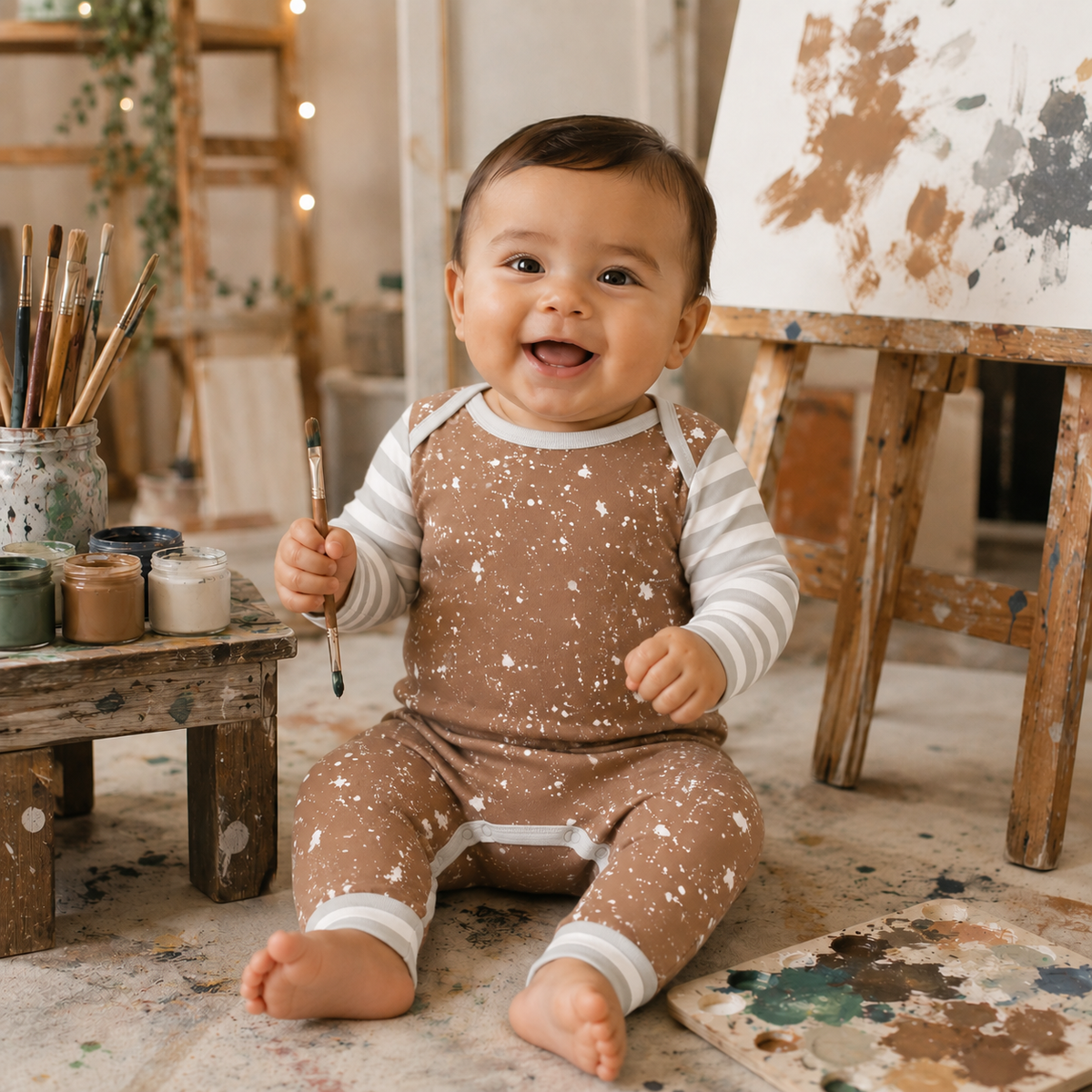 Baby Boy Paint Splatter Cotton Romper