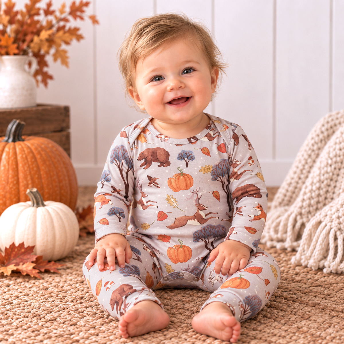 Forest Frolic Baby Romper - Soft Bamboo Fall Outfit