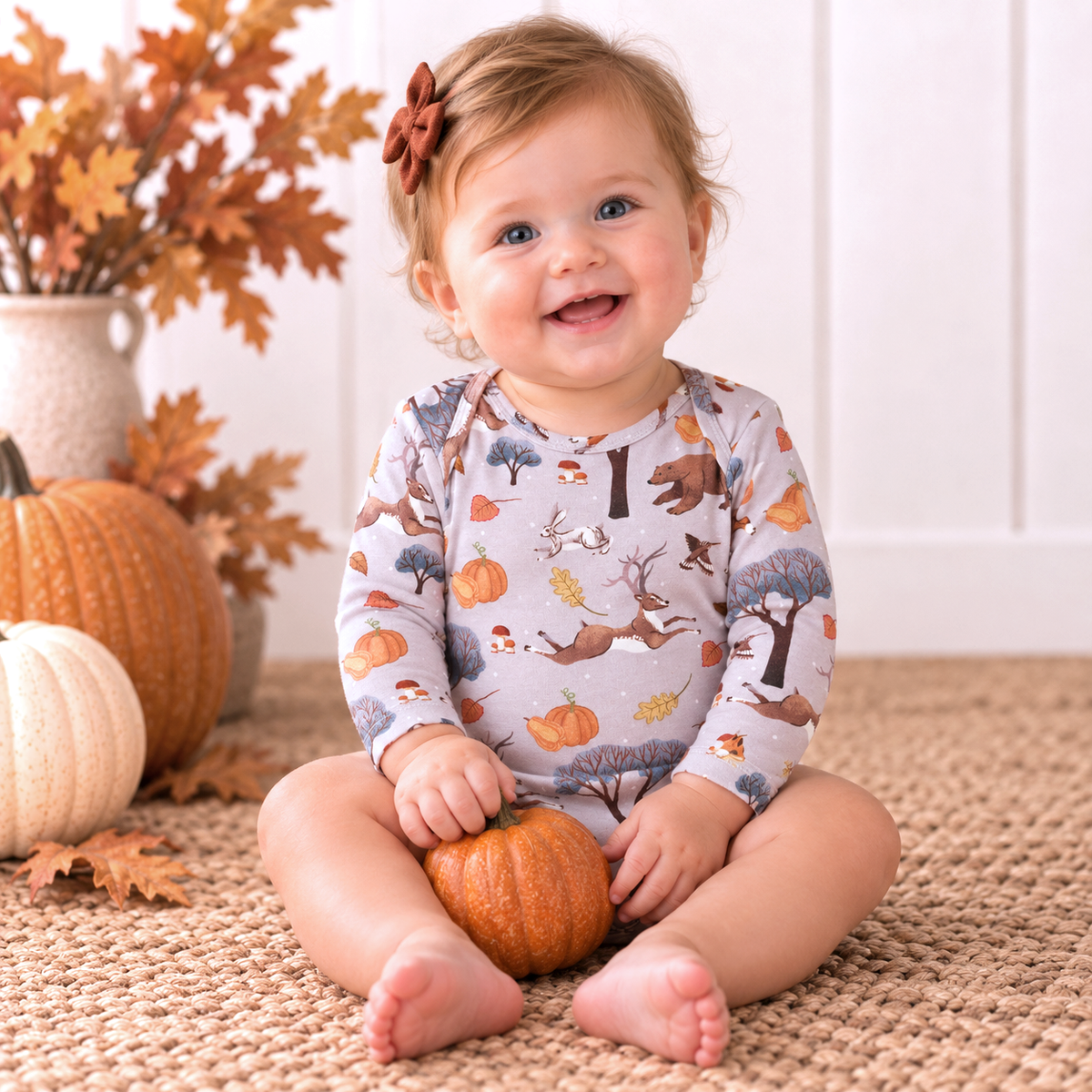 Forest Frolic Baby Bodysuit - Bamboo Autumn