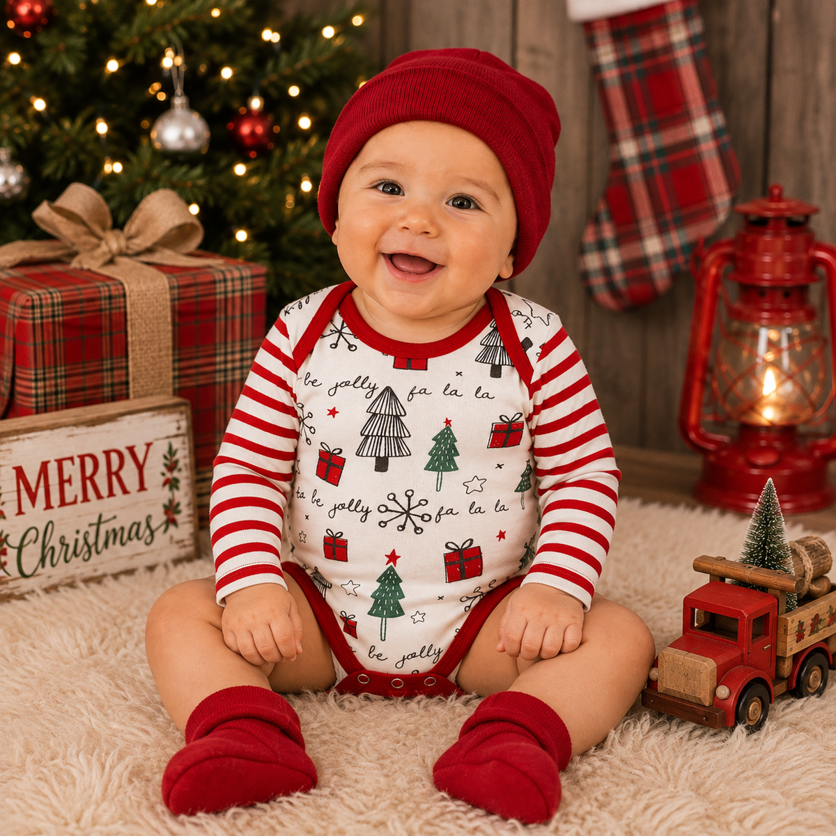 Christmas Bodysuit & Hat Set 3-6M