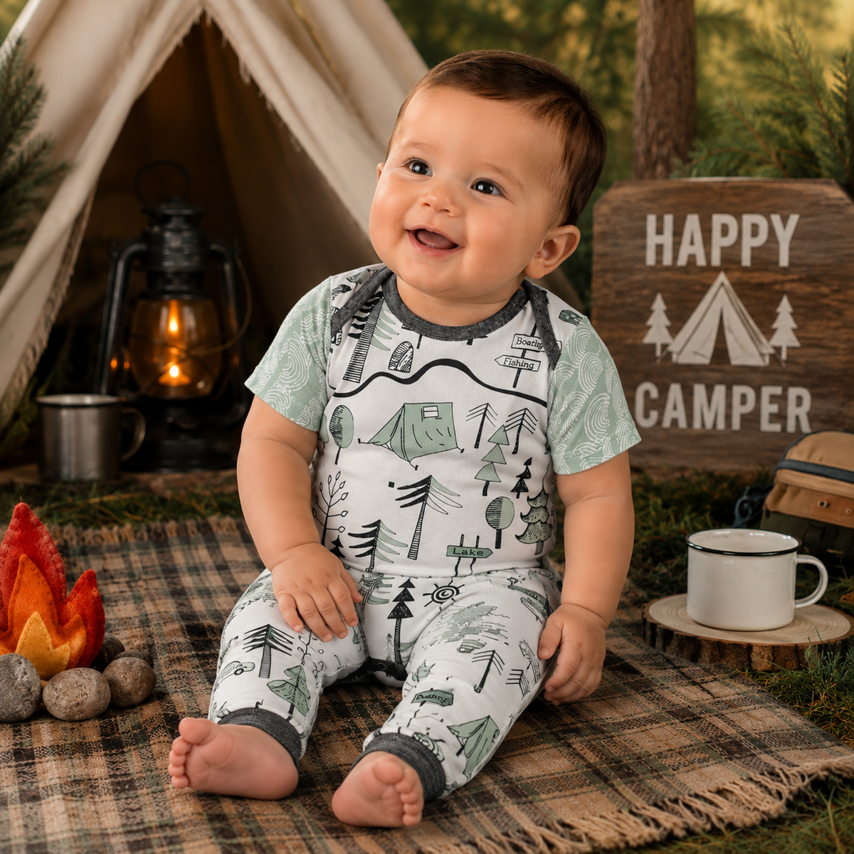 Campout Short Sleeve Cotton Romper