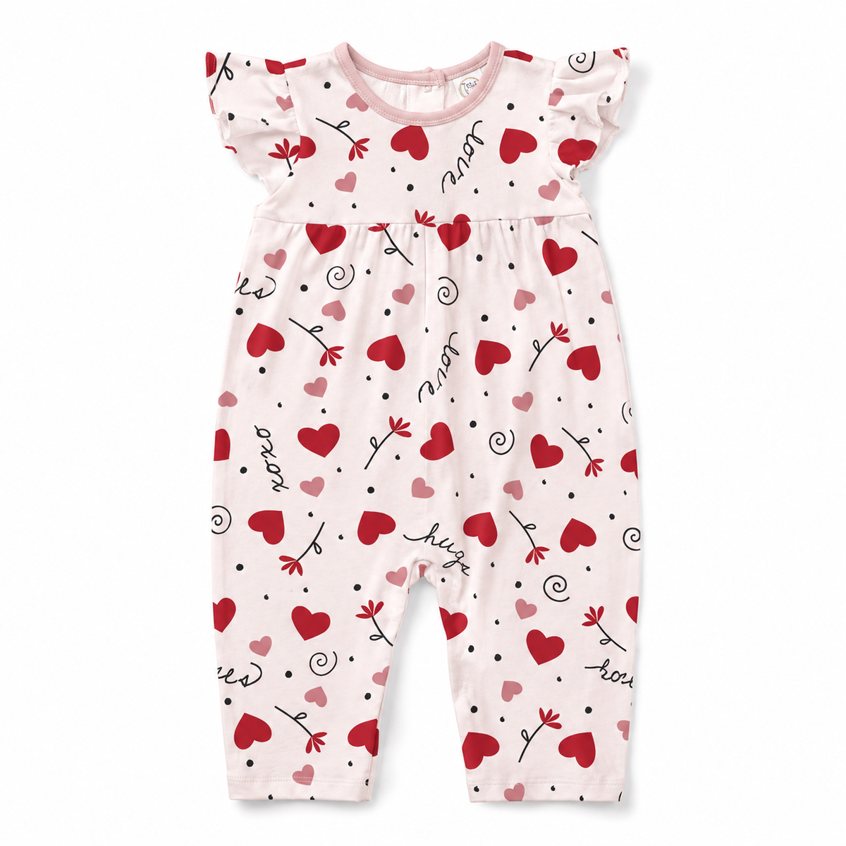 Hugs & Kisses Baby Girl Valentine Romper with Flutter Sleeves 18-24M