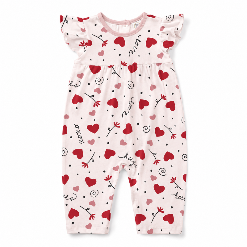 Hugs & Kisses Baby Girl Valentine Romper with Flutter Sleeves 18-24M