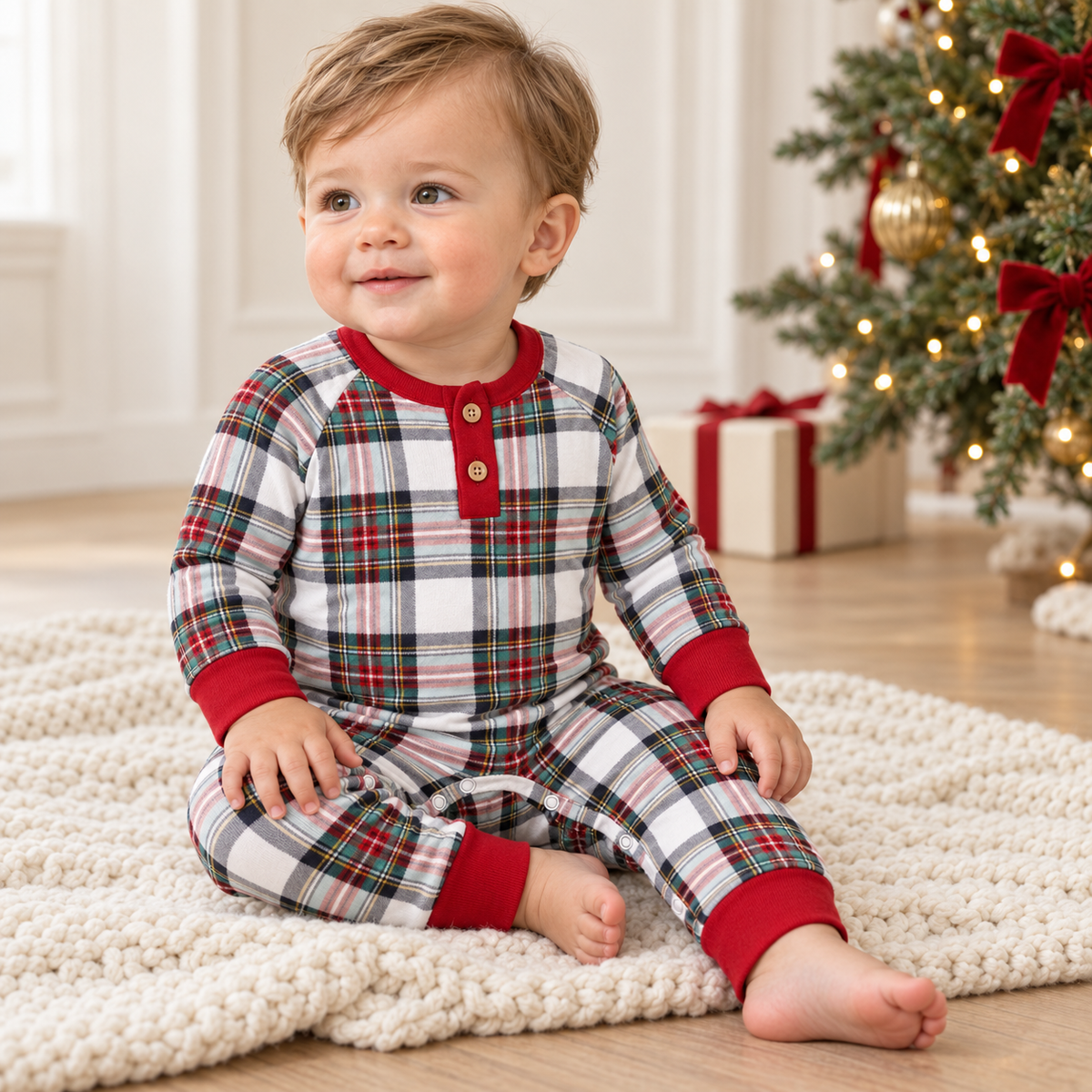 Christmas Plaid Henley Bamboo Romper
