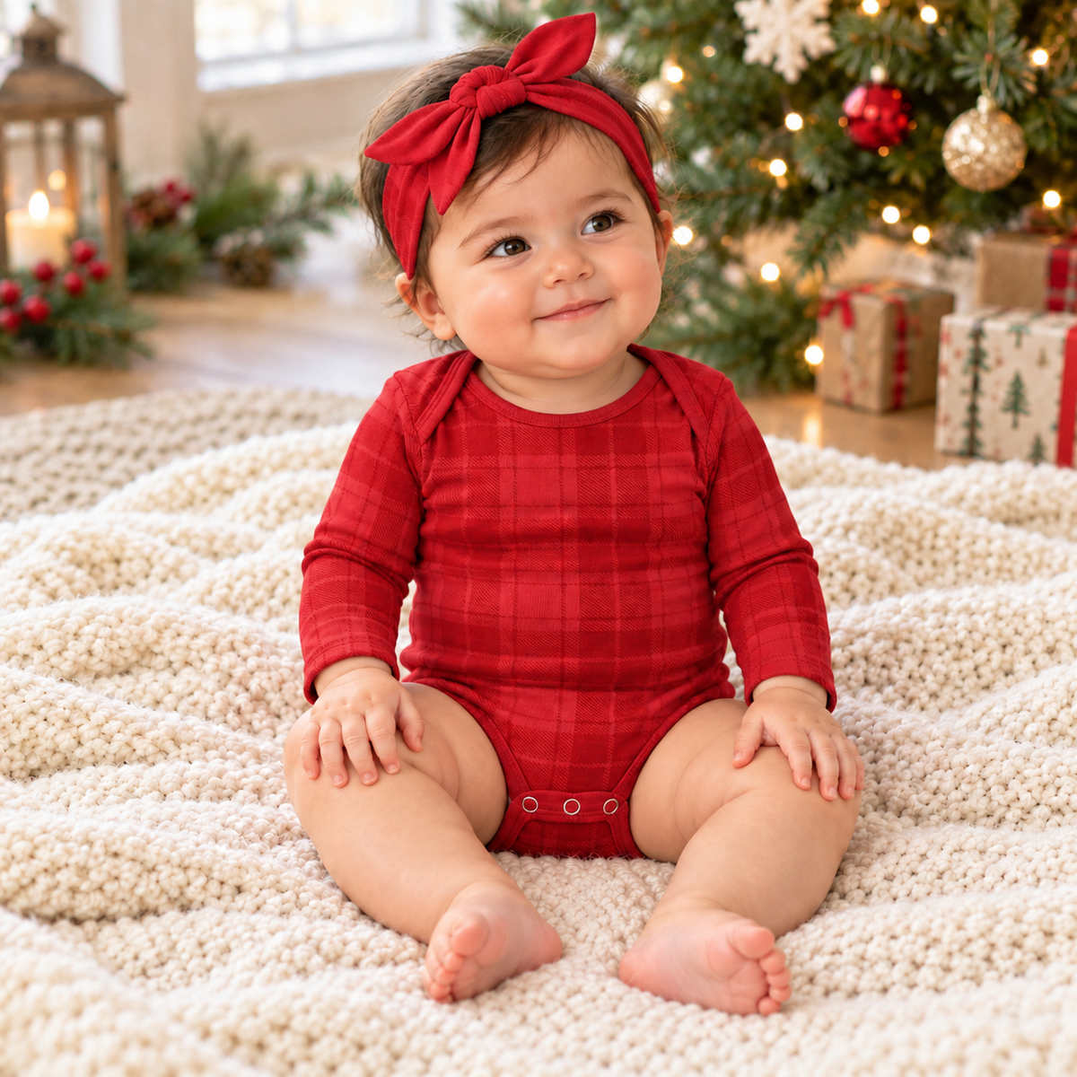 Plaid Bodysuit & Headband Set