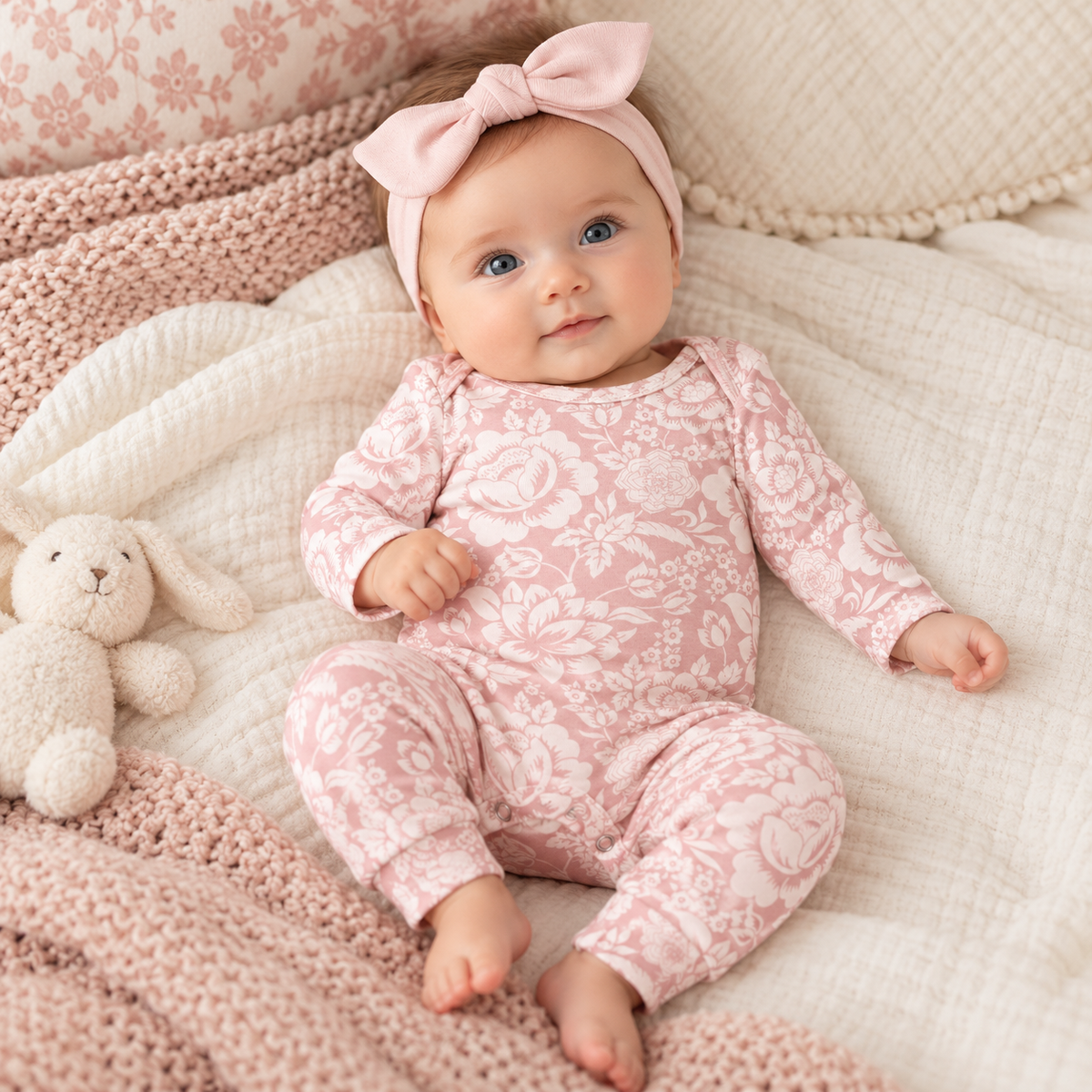 Vintage Pink Floral Bamboo Baby Romper
