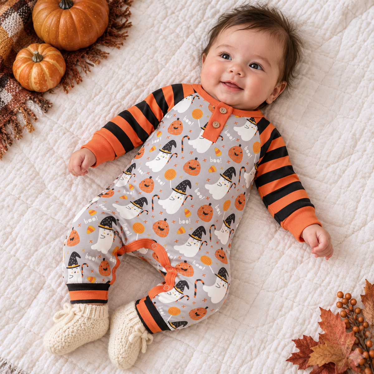 Baby's Halloween Boo Bamboo Romper - Newborn