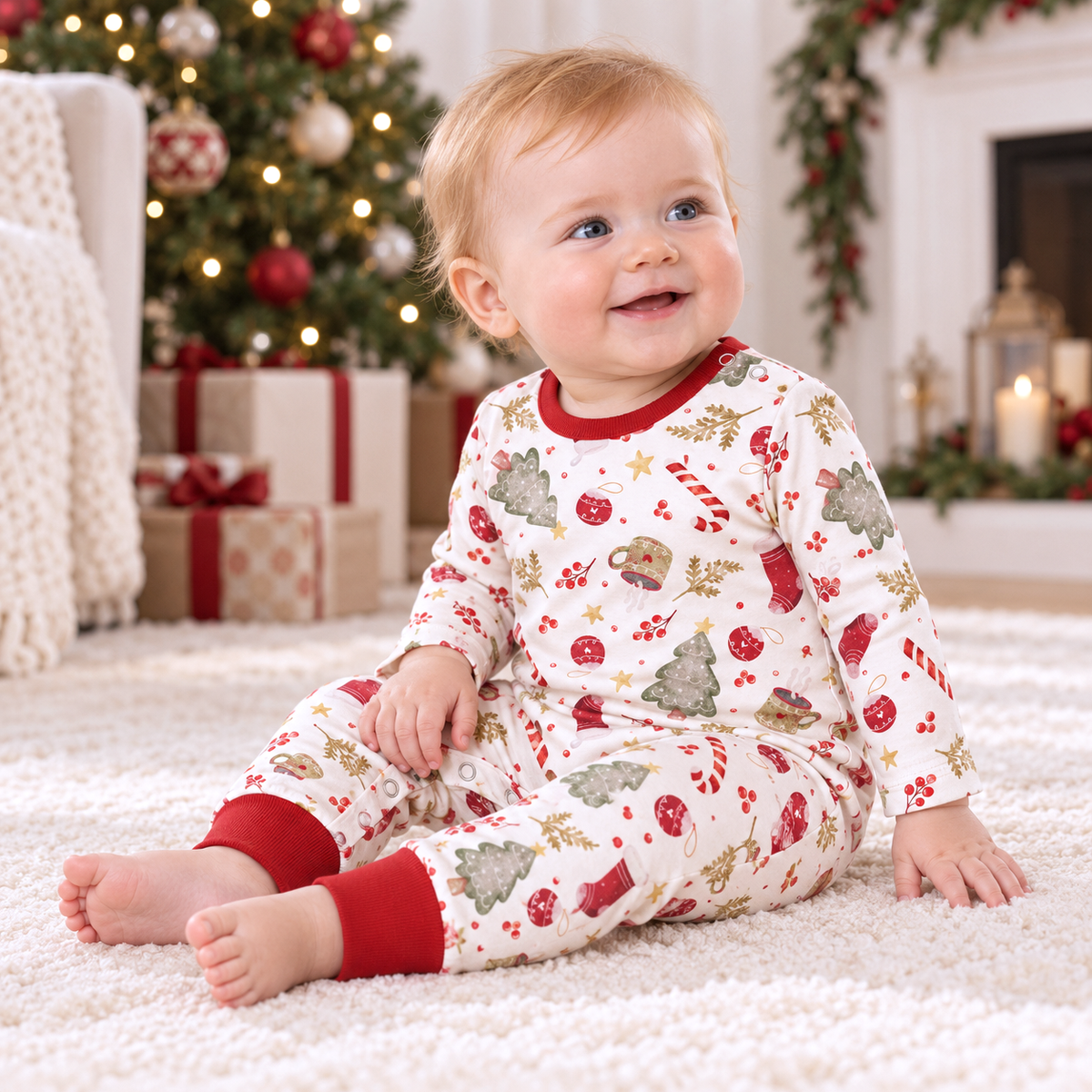Baby Holiday Bamboo Romper – Christmas Print One-Piece