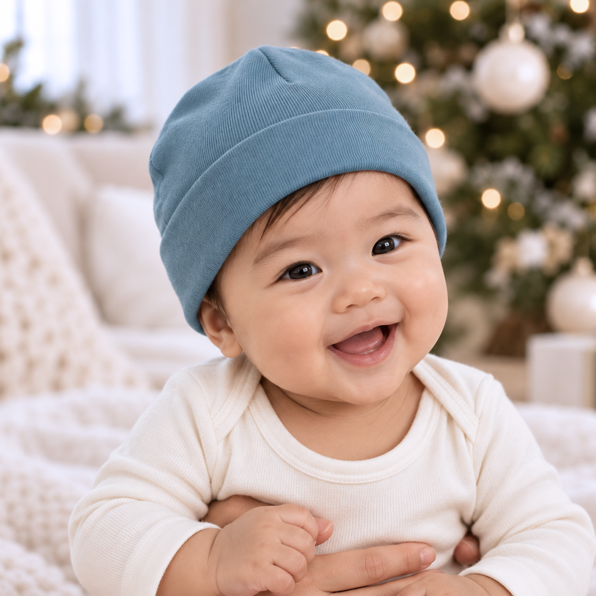 Baby Beanie – Soft Cotton Rib in Arctic Blue