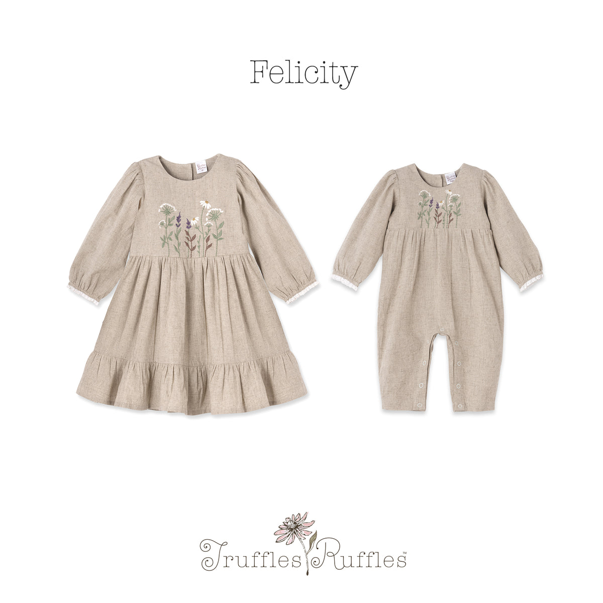 Felicity Girl's Embroidered Baby Romper – Linen Cotton Blend