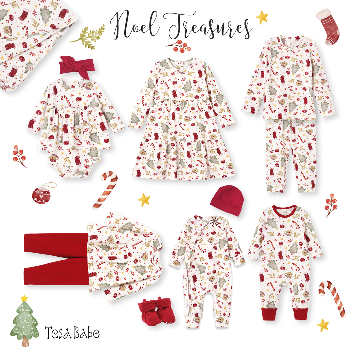 Girls’ Christmas Dress – Bamboo Holiday Tiered Twirl Dress - Noel