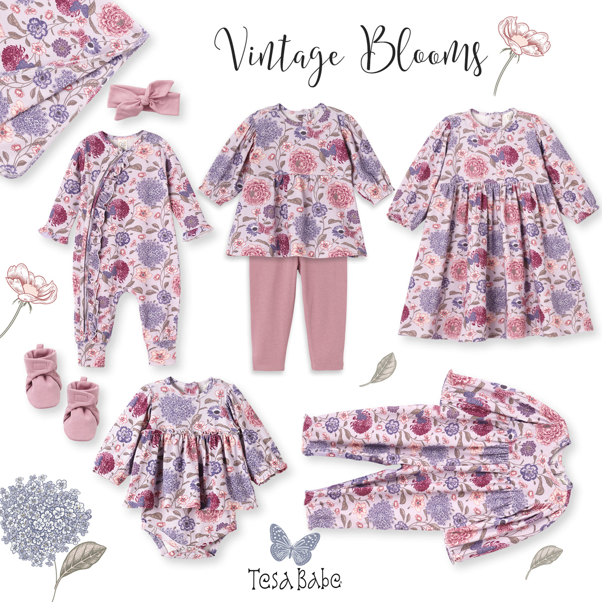 Floral Skirted Baby Girl Bodysuit – Bamboo Vintage Bloom