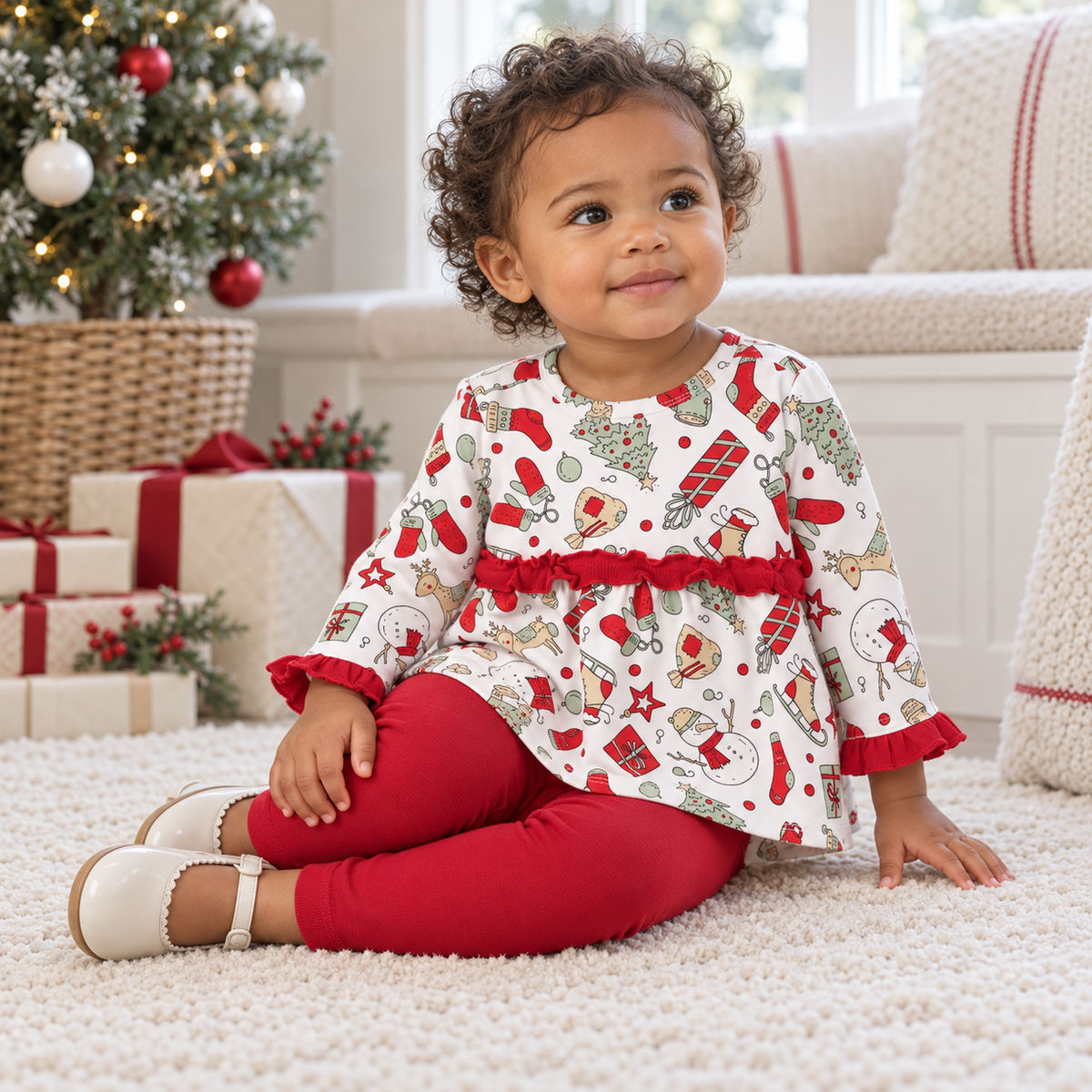 Girl's Christmas Bamboo Top & Leggings - Family Matching